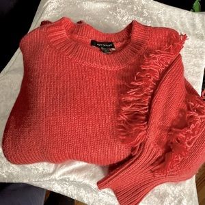 Ann Taylor fringe sleeve salmon pink sweater, large
